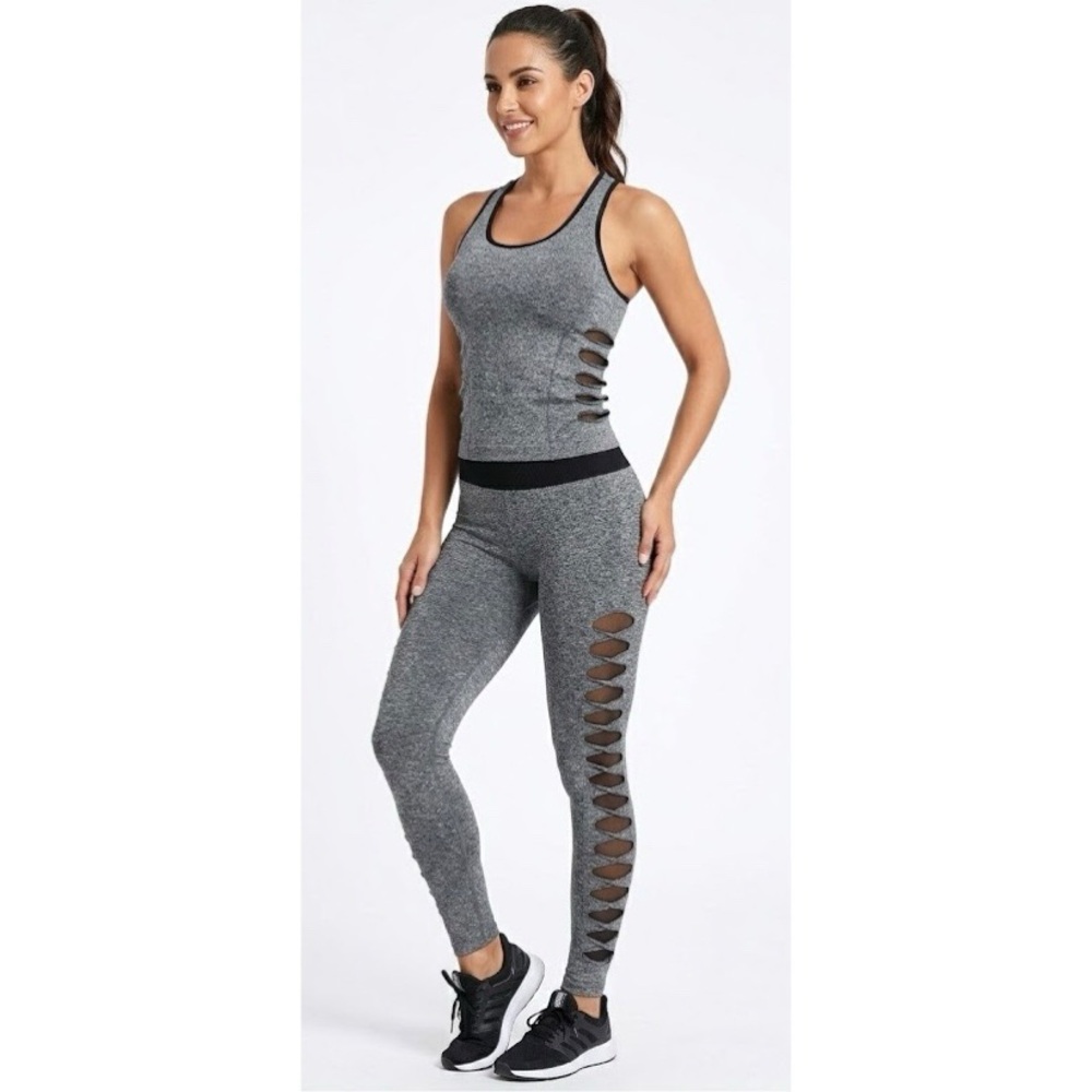 NWT Kimberly C Gray Cut Out Activewear Set Top & Leggings OS Grey Yoga MSRP $78